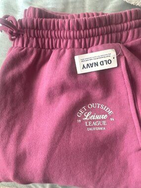 Old Navy Pink Fleece Jogger Sweat Pants GET OUTSIDE Leisure League 1994 Calif -L